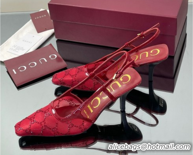 Trendy Design Gucci GG Mesh and Patent Leather Slingback Pumps 7.5cm Red 2025 840728