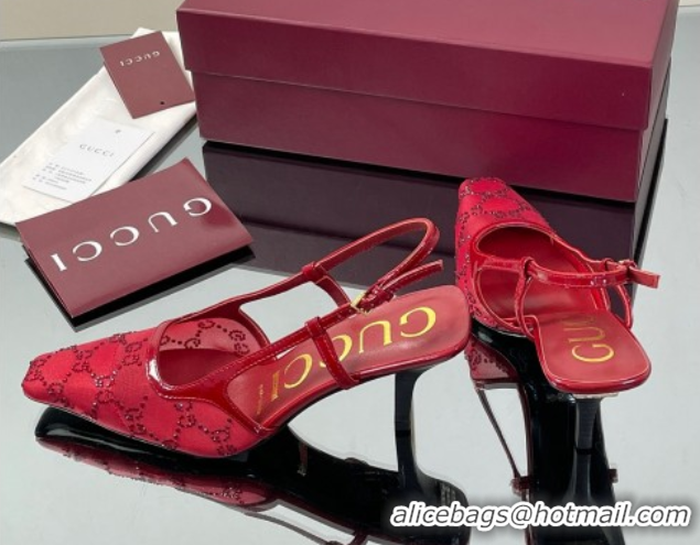 Trendy Design Gucci GG Mesh and Patent Leather Slingback Pumps 7.5cm Red 2025 840728