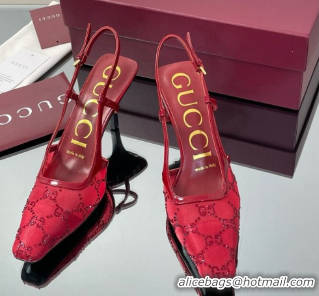 Trendy Design Gucci GG Mesh and Patent Leather Slingback Pumps 7.5cm Red 2025 840728