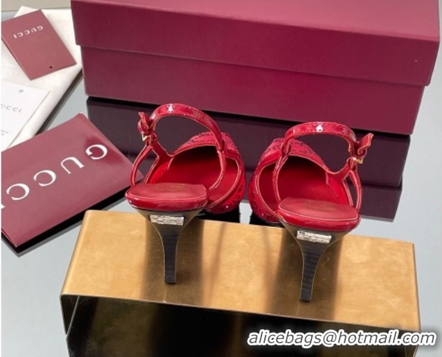 Trendy Design Gucci GG Mesh and Patent Leather Slingback Pumps 7.5cm Red 2025 840728