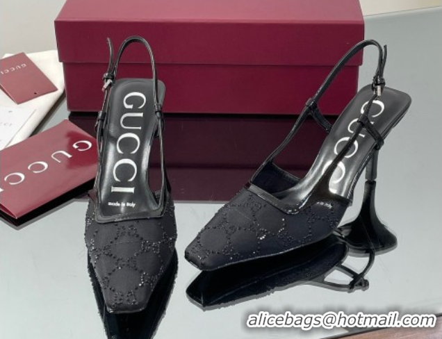Charming Gucci GG Mesh and Patent Leather Slingback Pumps 7.5cm Black 2025 840728 0712035