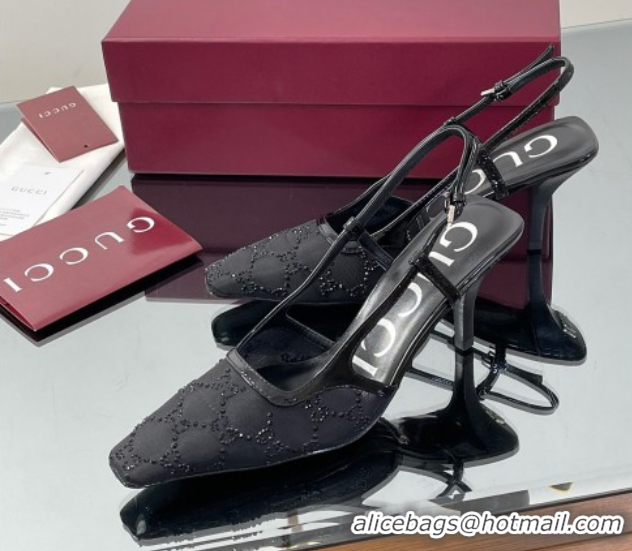 Charming Gucci GG Mesh and Patent Leather Slingback Pumps 7.5cm Black 2025 840728 0712035