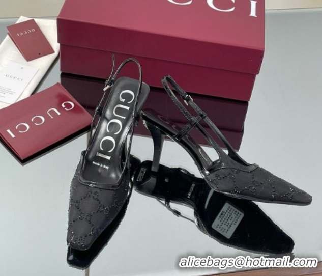 Charming Gucci GG Mesh and Patent Leather Slingback Pumps 7.5cm Black 2025 840728 0712035