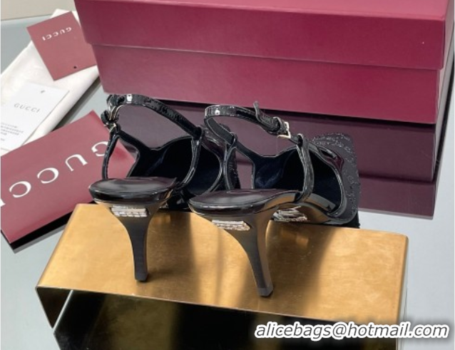 Charming Gucci GG Mesh and Patent Leather Slingback Pumps 7.5cm Black 2025 840728 0712035