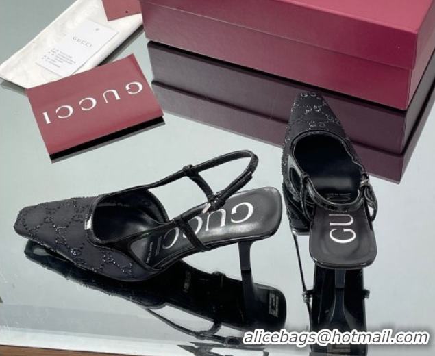 Charming Gucci GG Mesh and Patent Leather Slingback Pumps 7.5cm Black 2025 840728 0712035