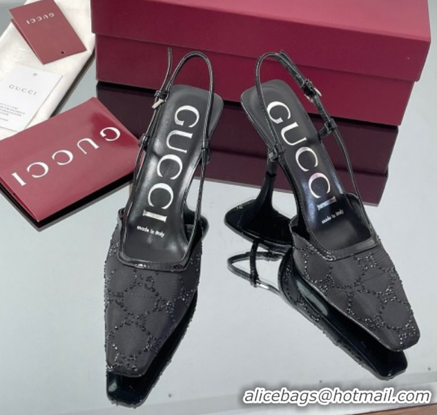 Charming Gucci GG Mesh and Patent Leather Slingback Pumps 7.5cm Black 2025 840728 0712035