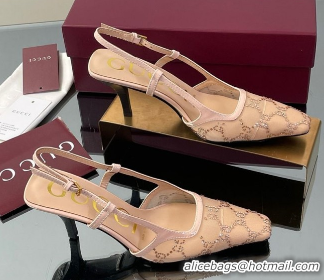 Sophisticated Gucci GG Mesh and Patent Leather Slingback Pumps 7.5cm Nude 2025 840728 0712036
