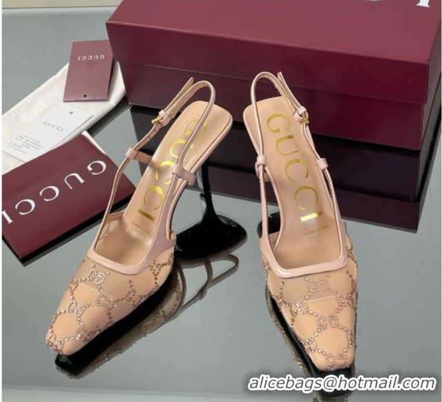 Sophisticated Gucci GG Mesh and Patent Leather Slingback Pumps 7.5cm Nude 2025 840728 0712036