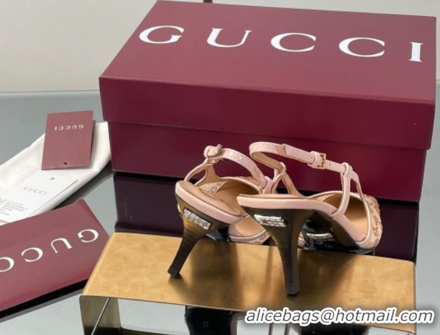 Sophisticated Gucci GG Mesh and Patent Leather Slingback Pumps 7.5cm Nude 2025 840728 0712036