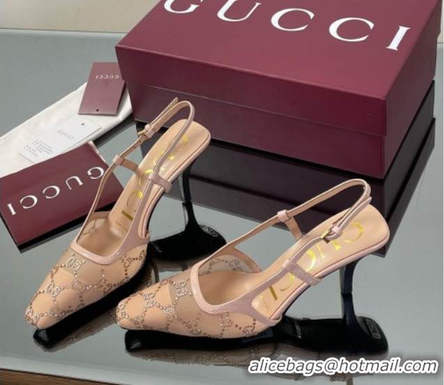 Sophisticated Gucci GG Mesh and Patent Leather Slingback Pumps 7.5cm Nude 2025 840728 0712036