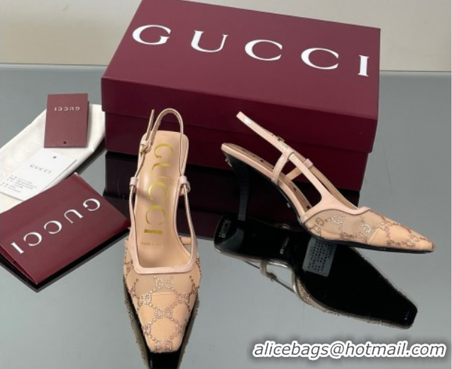 Sophisticated Gucci GG Mesh and Patent Leather Slingback Pumps 7.5cm Nude 2025 840728 0712036
