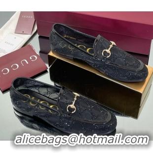 Stylish Gucci GG Mesh and Patent Leather Jordaan Loafers Black 0712037