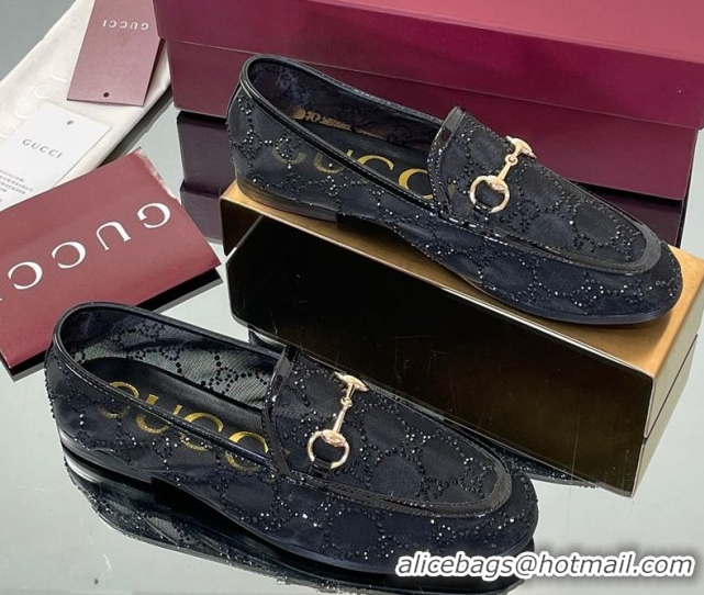 Stylish Gucci GG Mesh and Patent Leather Jordaan Loafers Black 0712037