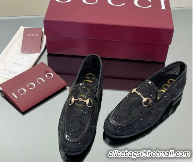 Stylish Gucci GG Mesh and Patent Leather Jordaan Loafers Black 0712037