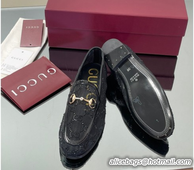 Stylish Gucci GG Mesh and Patent Leather Jordaan Loafers Black 0712037