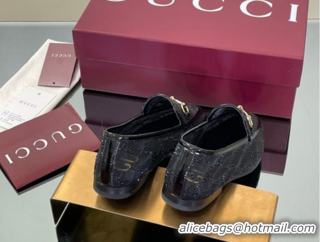 Stylish Gucci GG Mesh and Patent Leather Jordaan Loafers Black 0712037