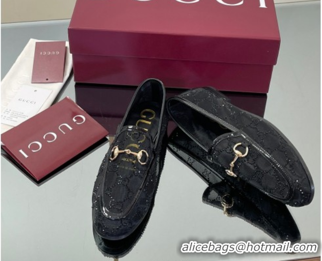 Stylish Gucci GG Mesh and Patent Leather Jordaan Loafers Black 0712037