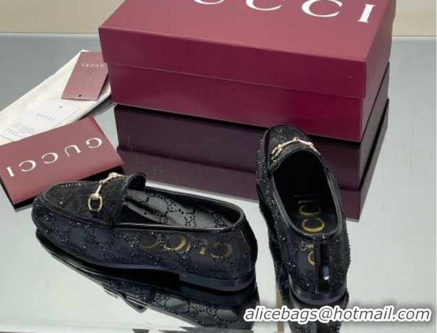 Stylish Gucci GG Mesh and Patent Leather Jordaan Loafers Black 0712037
