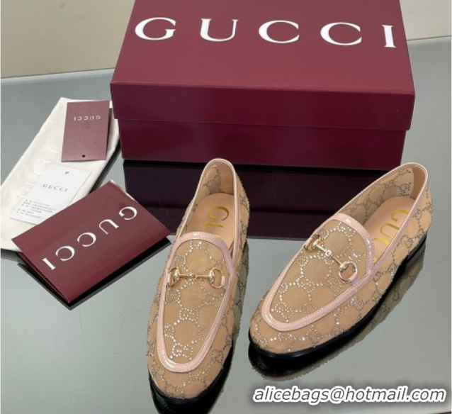 Grade Quality Gucci GG Mesh and Patent Leather Jordaan Loafers Nude 0712038