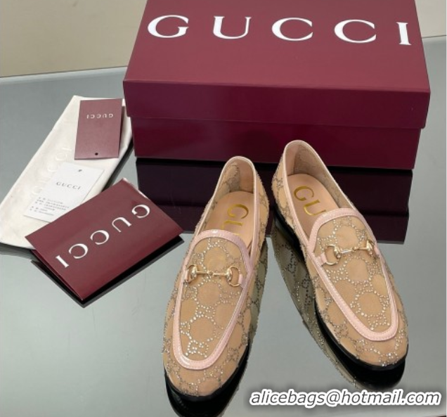 Grade Quality Gucci GG Mesh and Patent Leather Jordaan Loafers Nude 0712038