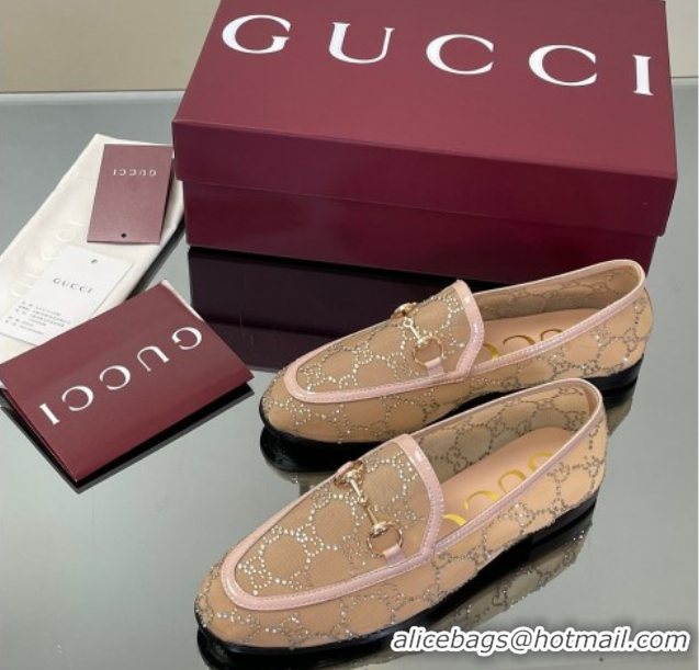 Grade Quality Gucci GG Mesh and Patent Leather Jordaan Loafers Nude 0712038