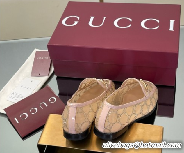 Grade Quality Gucci GG Mesh and Patent Leather Jordaan Loafers Nude 0712038