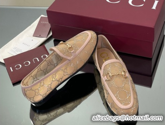 Grade Quality Gucci GG Mesh and Patent Leather Jordaan Loafers Nude 0712038