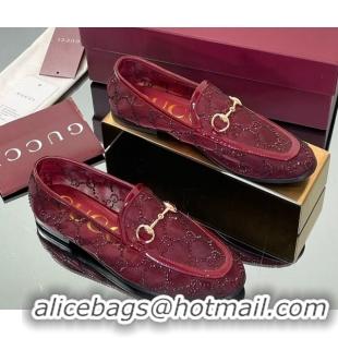 Buy Discount Gucci GG Mesh and Patent Leather Jordaan Loafers Red 0712039