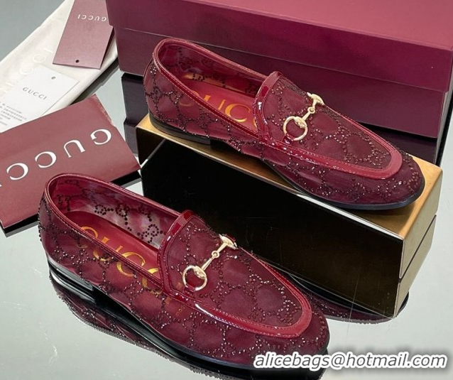Buy Discount Gucci GG Mesh and Patent Leather Jordaan Loafers Red 0712039