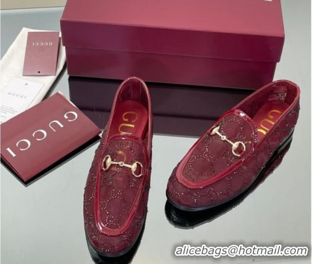 Buy Discount Gucci GG Mesh and Patent Leather Jordaan Loafers Red 0712039