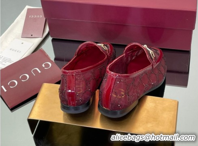 Buy Discount Gucci GG Mesh and Patent Leather Jordaan Loafers Red 0712039