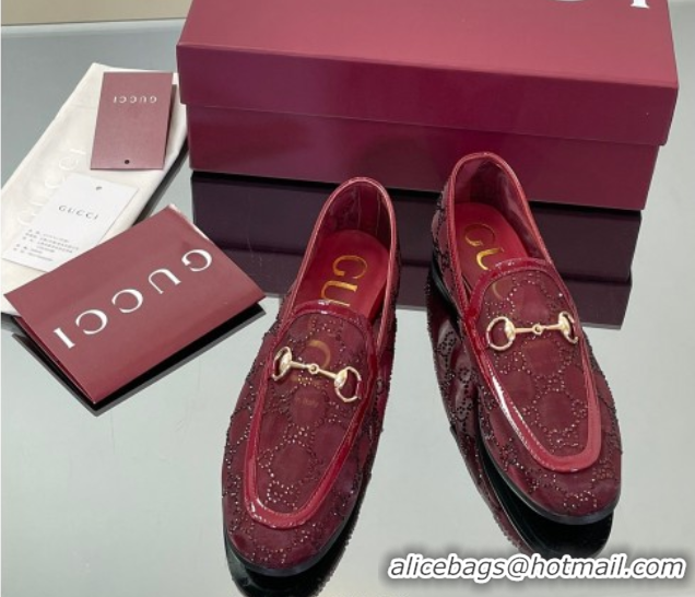Buy Discount Gucci GG Mesh and Patent Leather Jordaan Loafers Red 0712039
