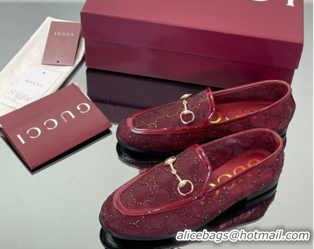 Buy Discount Gucci GG Mesh and Patent Leather Jordaan Loafers Red 0712039