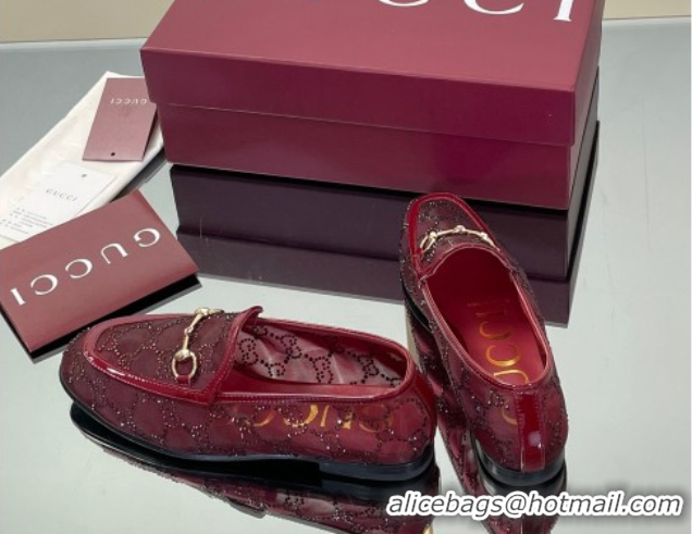 Buy Discount Gucci GG Mesh and Patent Leather Jordaan Loafers Red 0712039