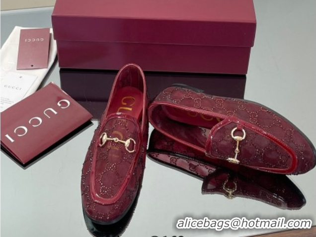 Buy Discount Gucci GG Mesh and Patent Leather Jordaan Loafers Red 0712039