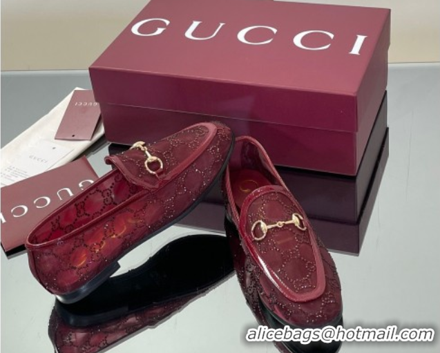 Buy Discount Gucci GG Mesh and Patent Leather Jordaan Loafers Red 0712039