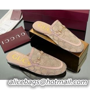 Top Grade Gucci GG Mesh and Patent Leather Princetown Flat Slippers Nude 50712040