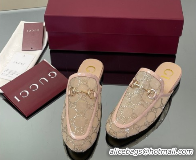 Top Grade Gucci GG Mesh and Patent Leather Princetown Flat Slippers Nude 50712040