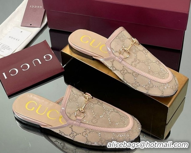 Top Grade Gucci GG Mesh and Patent Leather Princetown Flat Slippers Nude 50712040