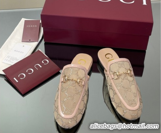 Top Grade Gucci GG Mesh and Patent Leather Princetown Flat Slippers Nude 50712040