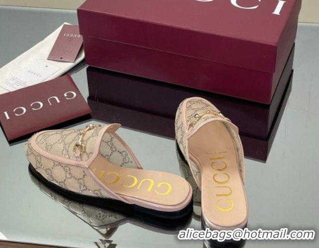 Top Grade Gucci GG Mesh and Patent Leather Princetown Flat Slippers Nude 50712040