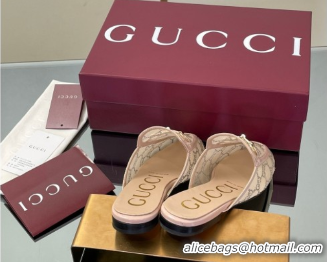 Top Grade Gucci GG Mesh and Patent Leather Princetown Flat Slippers Nude 50712040