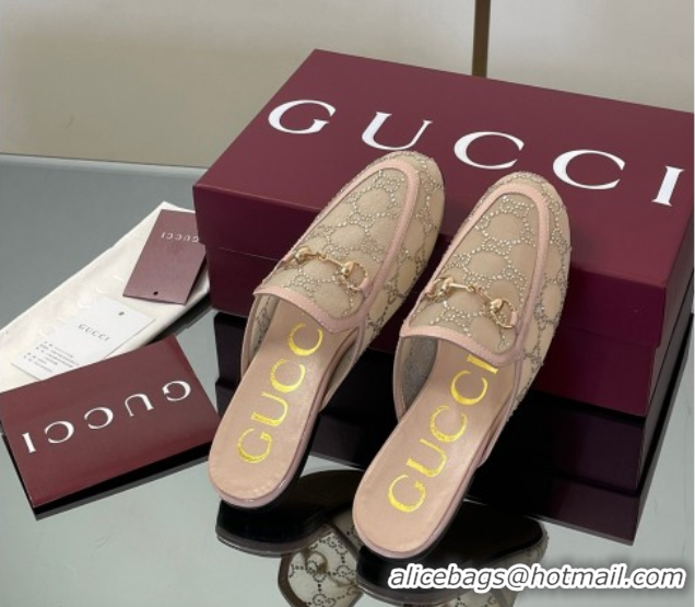 Top Grade Gucci GG Mesh and Patent Leather Princetown Flat Slippers Nude 50712040