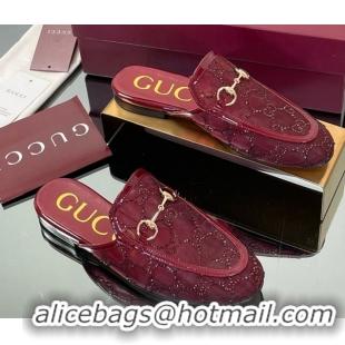 Pretty Style Gucci GG Mesh and Patent Leather Princetown Flat Slippers Red 50712041