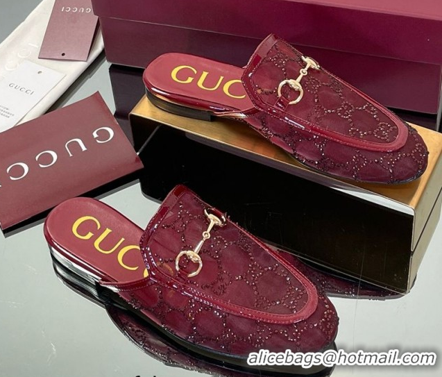 Pretty Style Gucci GG Mesh and Patent Leather Princetown Flat Slippers Red 50712041