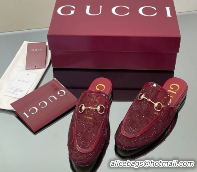 Pretty Style Gucci GG Mesh and Patent Leather Princetown Flat Slippers Red 50712041