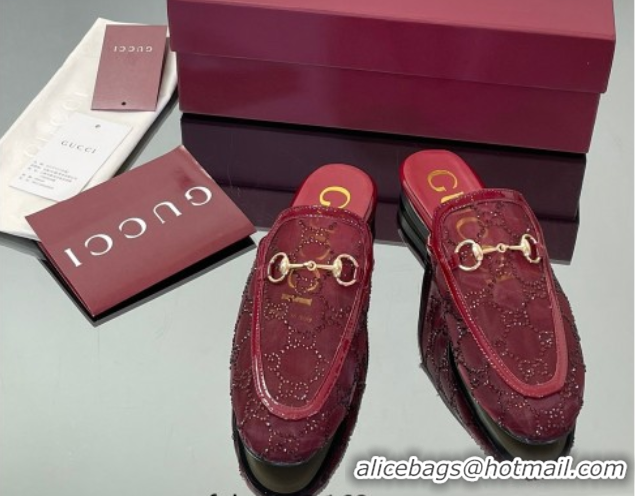 Pretty Style Gucci GG Mesh and Patent Leather Princetown Flat Slippers Red 50712041