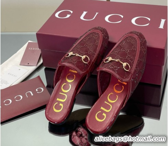 Pretty Style Gucci GG Mesh and Patent Leather Princetown Flat Slippers Red 50712041