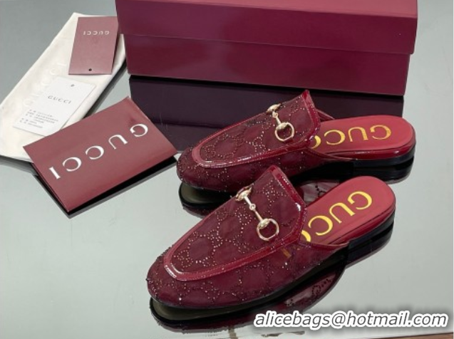 Pretty Style Gucci GG Mesh and Patent Leather Princetown Flat Slippers Red 50712041