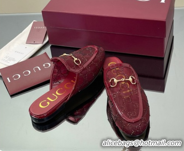 Pretty Style Gucci GG Mesh and Patent Leather Princetown Flat Slippers Red 50712041